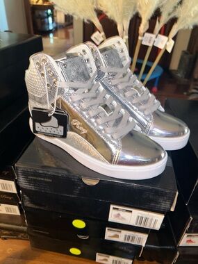 Pastry Silver Metallic High-Top Sneakers with Glitter Accents NWB 6